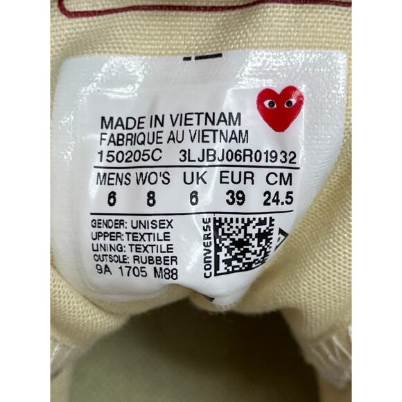 Comme des Garçons PLAY Red Heart Converse Chuck Taylor High Top Unisex M6/W8 - Picture 2 of 11